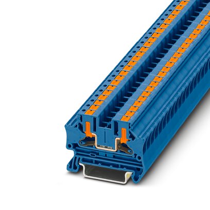 Phoenix Contact Feed-Through Terminal Block; PTV 4 BU ; 30A; 600V; 1-Level; #24 - #10; Push-In - Horizontal Entry Connection; Blue